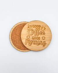 Good Coffee Good Morning coasters - round front and back
