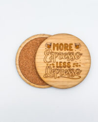 More Espresso Less Depresso coasters - round front and back