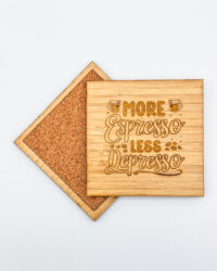 More Espresso Less Depresso coasters - sqaure front and back